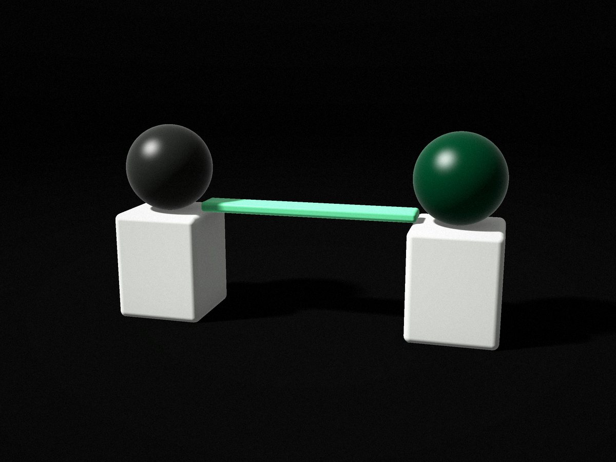 Two spheres on pedestals joined by a mint bridge.