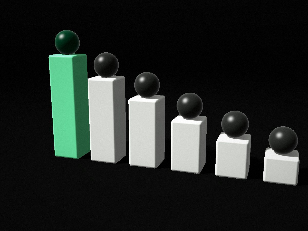 A descending row of columns, the tallest in mint.